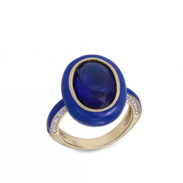 Anillos de diseño con esmalte azul oscuro y circonitas