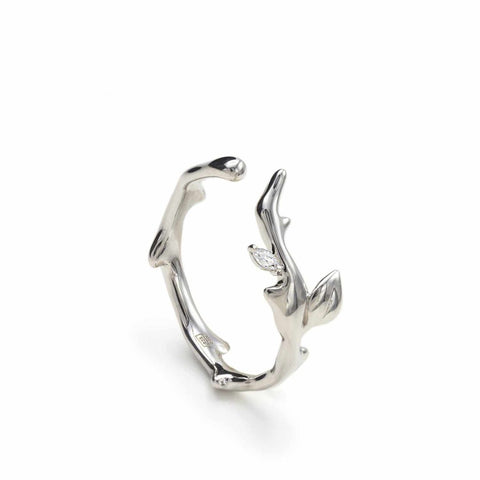 Anillos de diseño de plata rama con circonita-LINEARGENT