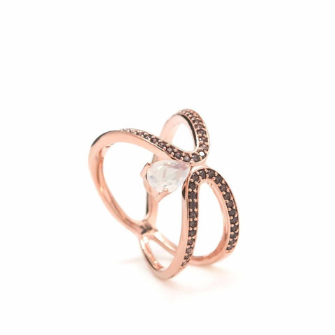 Anillos de diseño doble forma con circonitas negras y gema central-LINEARGENT