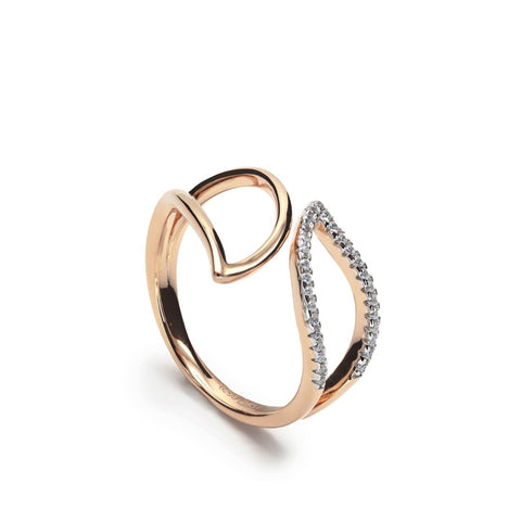 Anillos de diseño hoja efecto espejo con circonitas-LINEARGENT