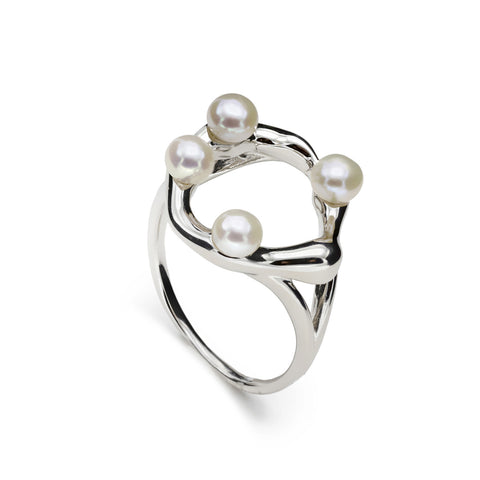 Anillos de diseño irregular con mini perlas-LINEARGENT