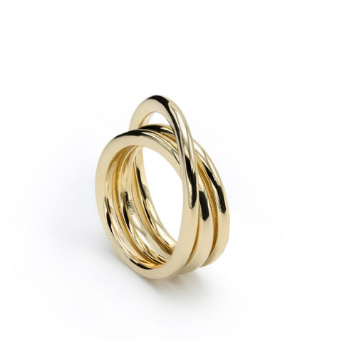 Anillos de diseño raíl elevado de plata con baño de oro-LINEARGENT