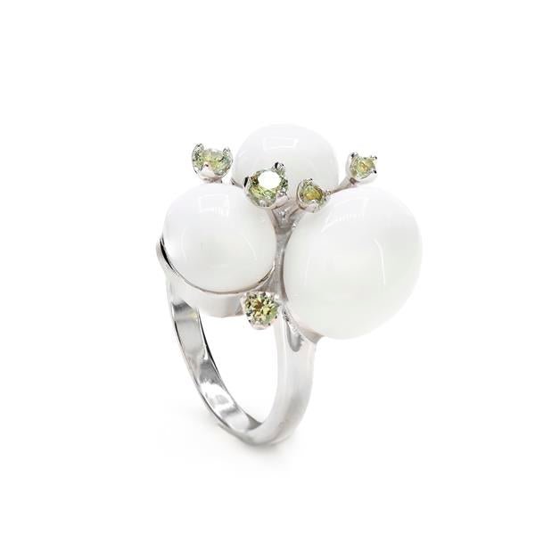 Anillos de diseño triple burbuja en tono blanco con circonitas-LINEARGENT