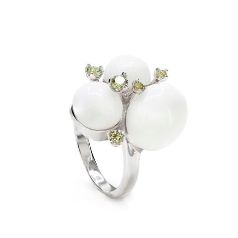 Anillos de diseño triple burbuja en tono blanco con circonitas-LINEARGENT