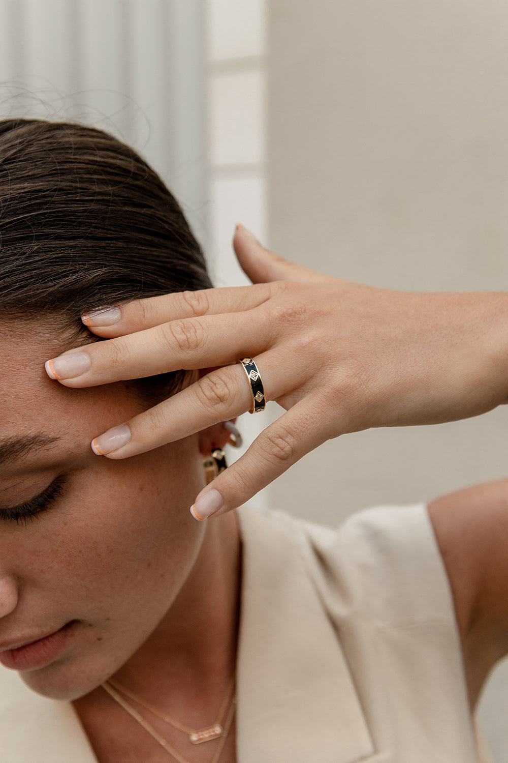 Anillos de plata diseño plano esmalte negro