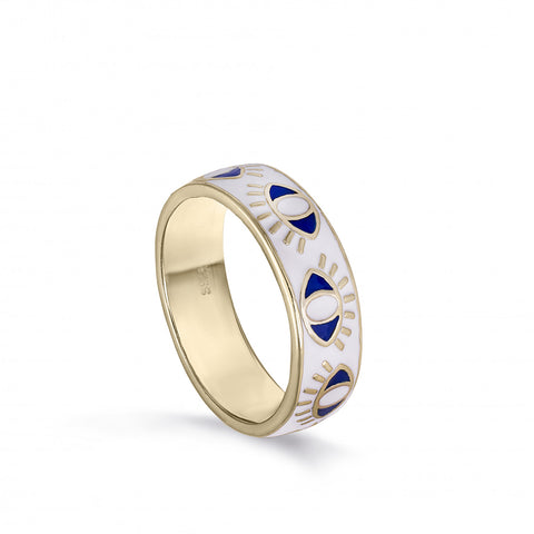 Anillos esmalte en plata diseño ojos blanco-LINEARGENT