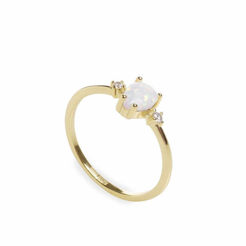 Anillos finos de plata bañado en oro diseño opalo-LINEARGENT