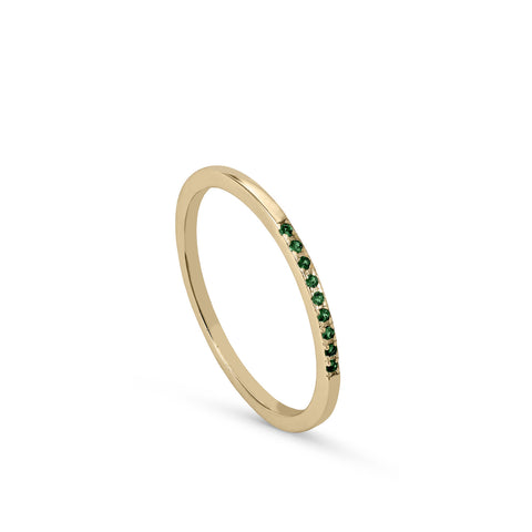 Anillos finos de plata bañados en oro con circonitas en tono verde-LINEARGENT