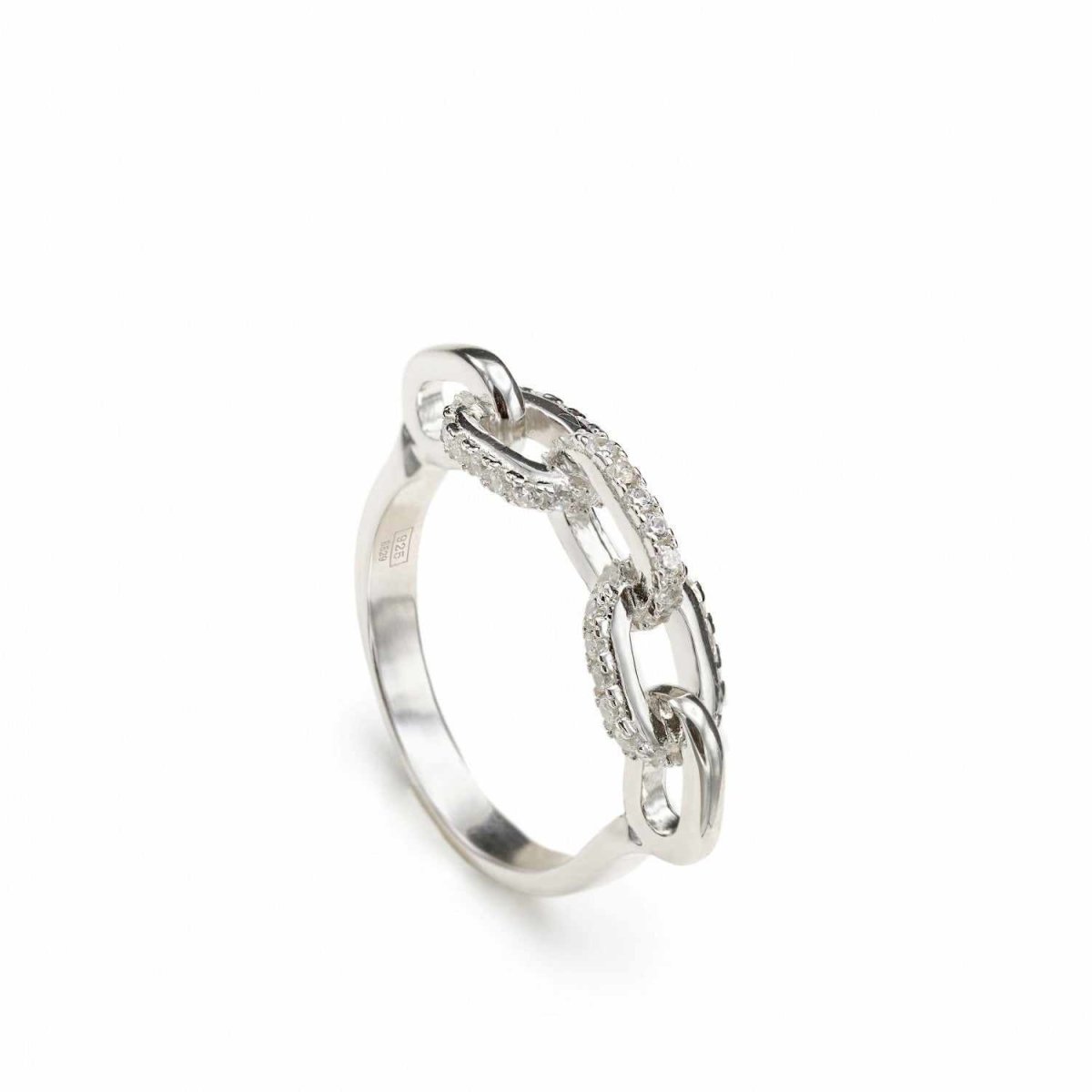 Anillos finos de plata diseño de cadena y circonitas-LINEARGENT