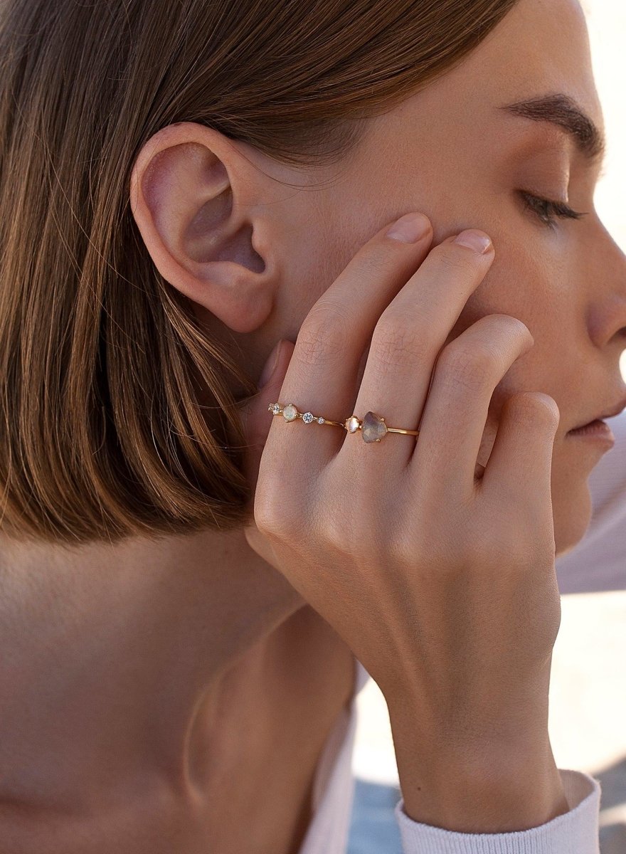 Rings fins de argent design double pierre