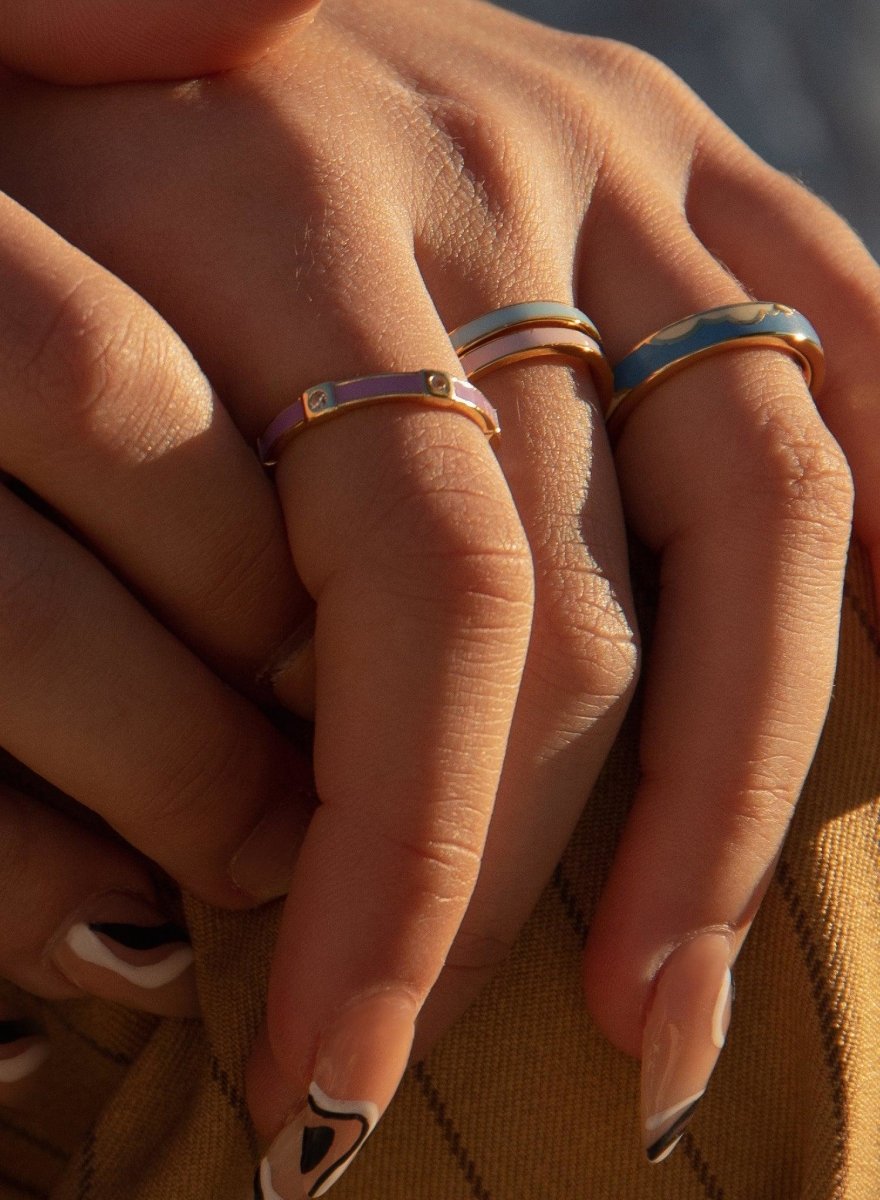 Anillos finos de plata diseño esmalte rosa palo-LINEARGENT