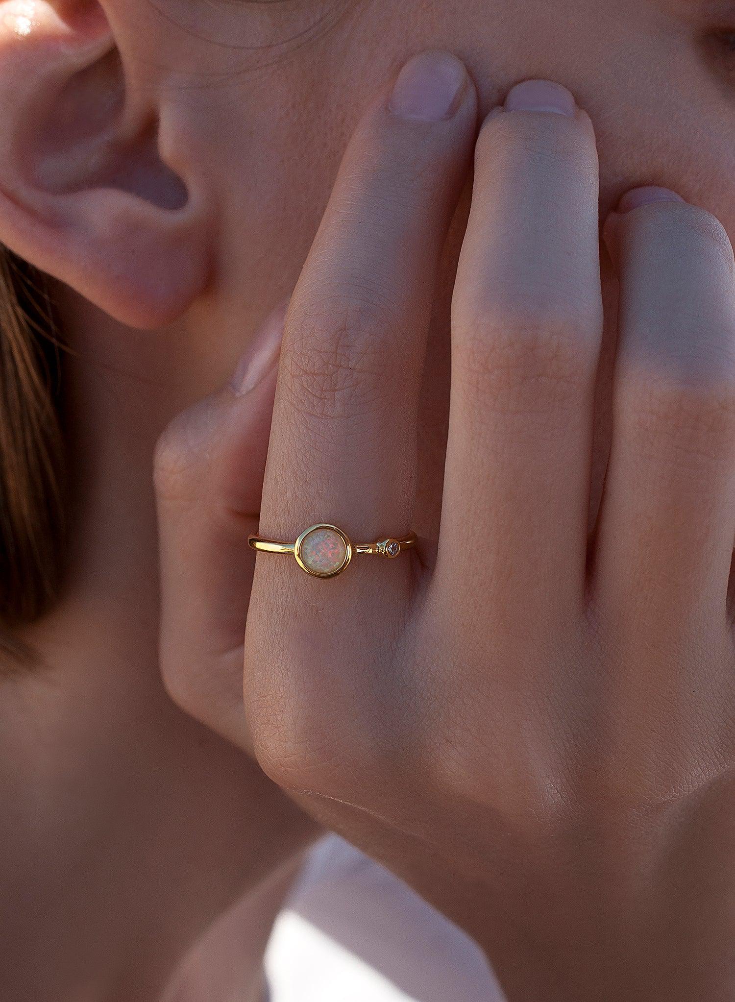 Thin silver gilded circular opal Rings