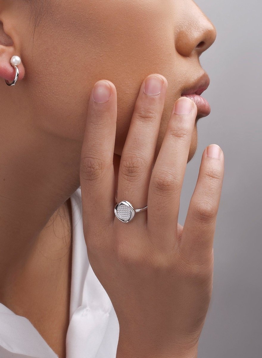 Rings fins de argent square silhouette et zircons-LINEARGENT