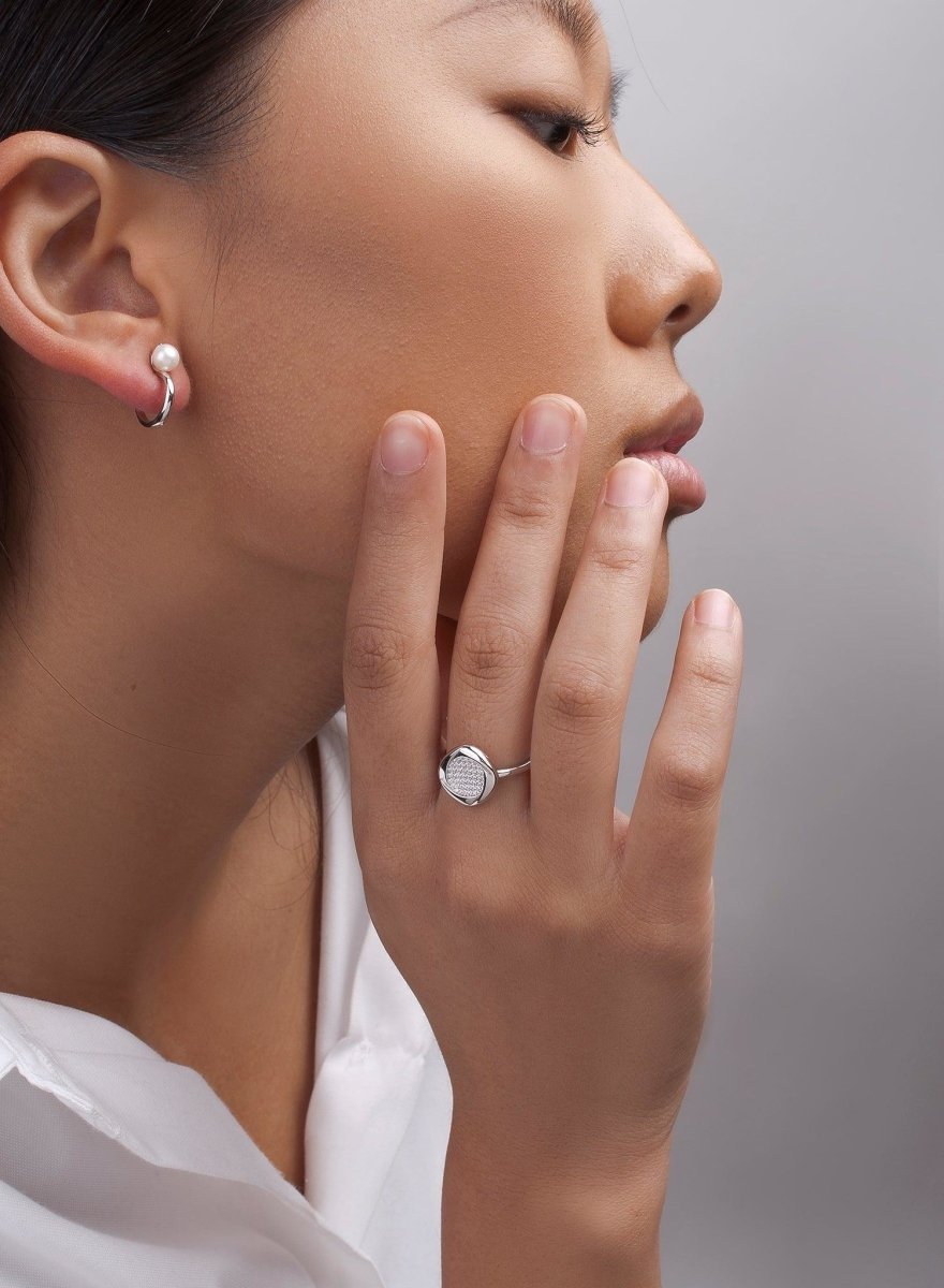Rings fins de argent square silhouette et zircons-LINEARGENT