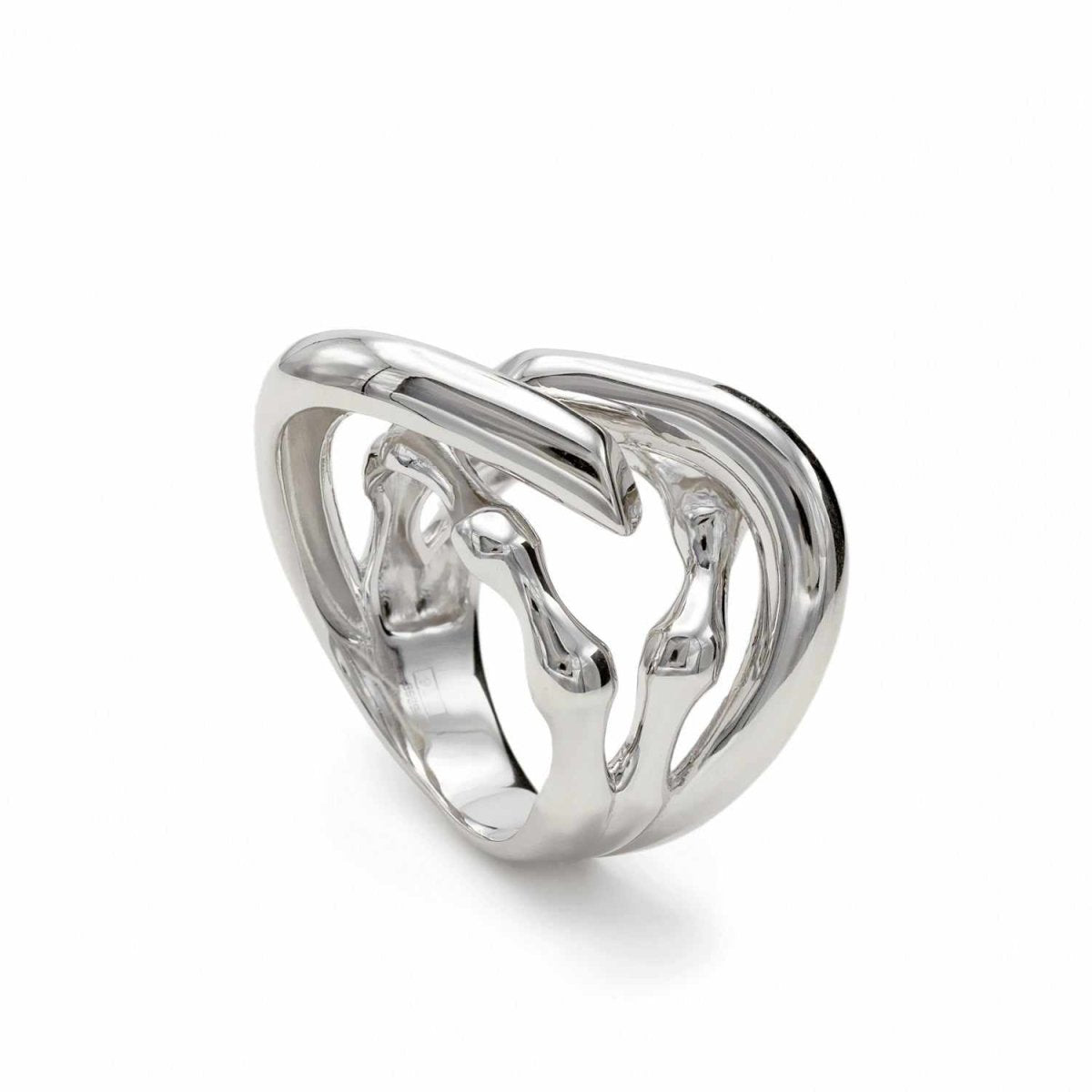 Anillos grandes de plata diseño líquido irregular-LINEARGENT