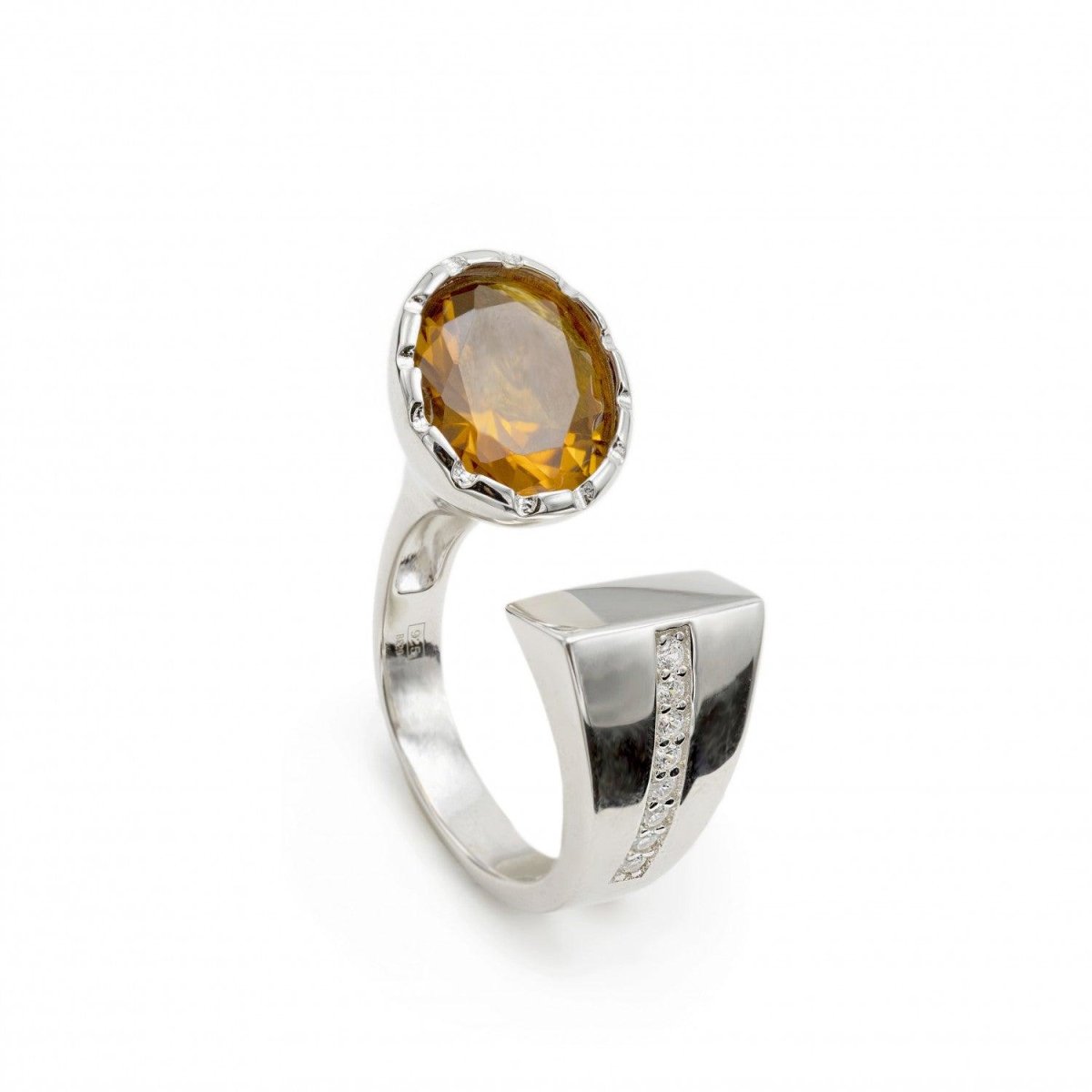 Anillos grandes diseño abierto con piedra en tono bronce-LINEARGENT