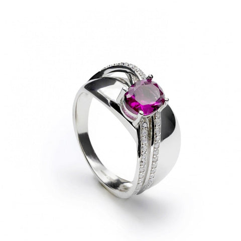 Anillos granes diseño carríles motivo central fucsia-LINEARGENT