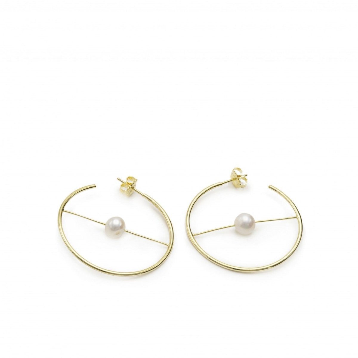 Aros dorados diseño circular y barra con perla central-LINEARGENT