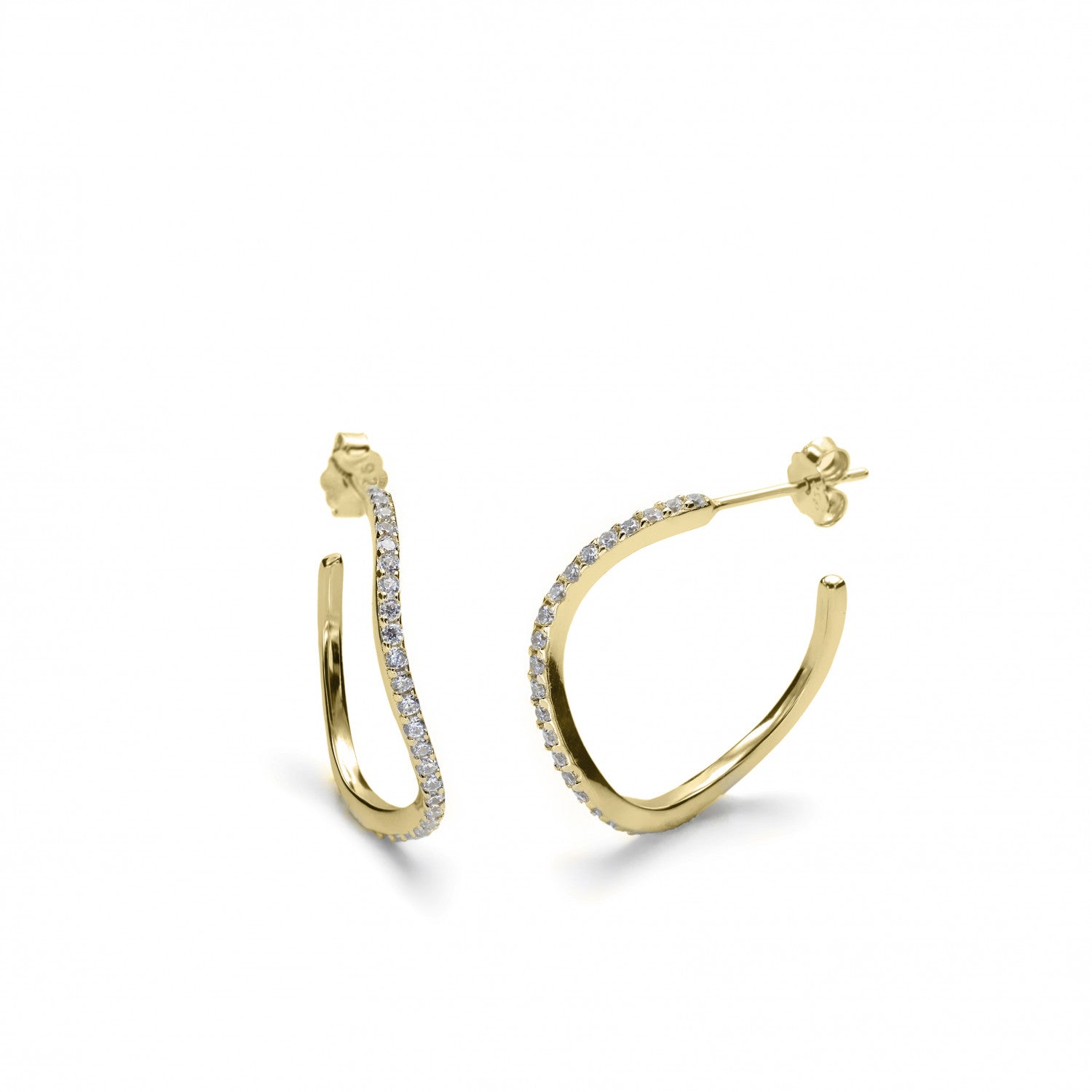 Aros dorados diseño curvilíneo con carril de circonitas-LINEARGENT