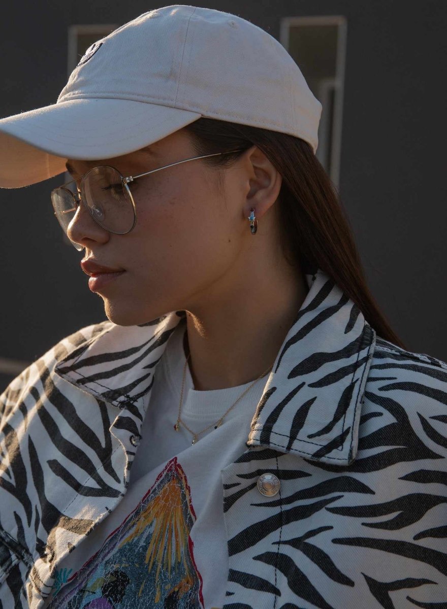 Aros dorados motivo central estrella y piedras de colores-LINEARGENT