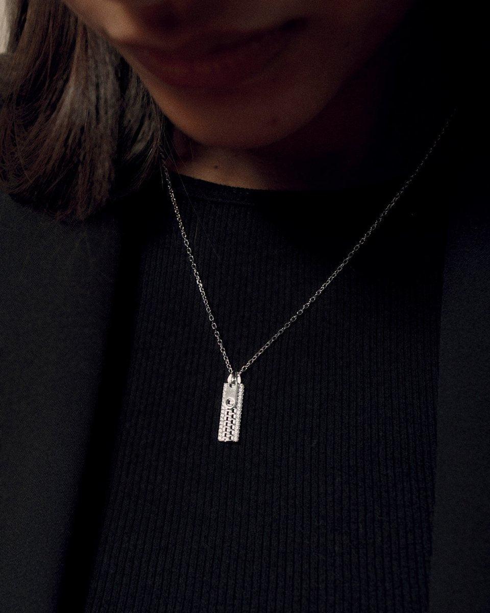 Colgante brillante de plata cremallera mini y circonita-LINEARGENT