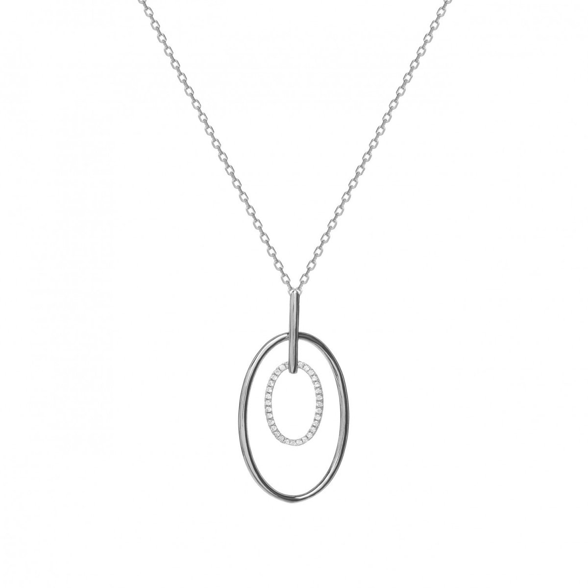 Colgante brillante de plata motivo circular doble-LINEARGENT