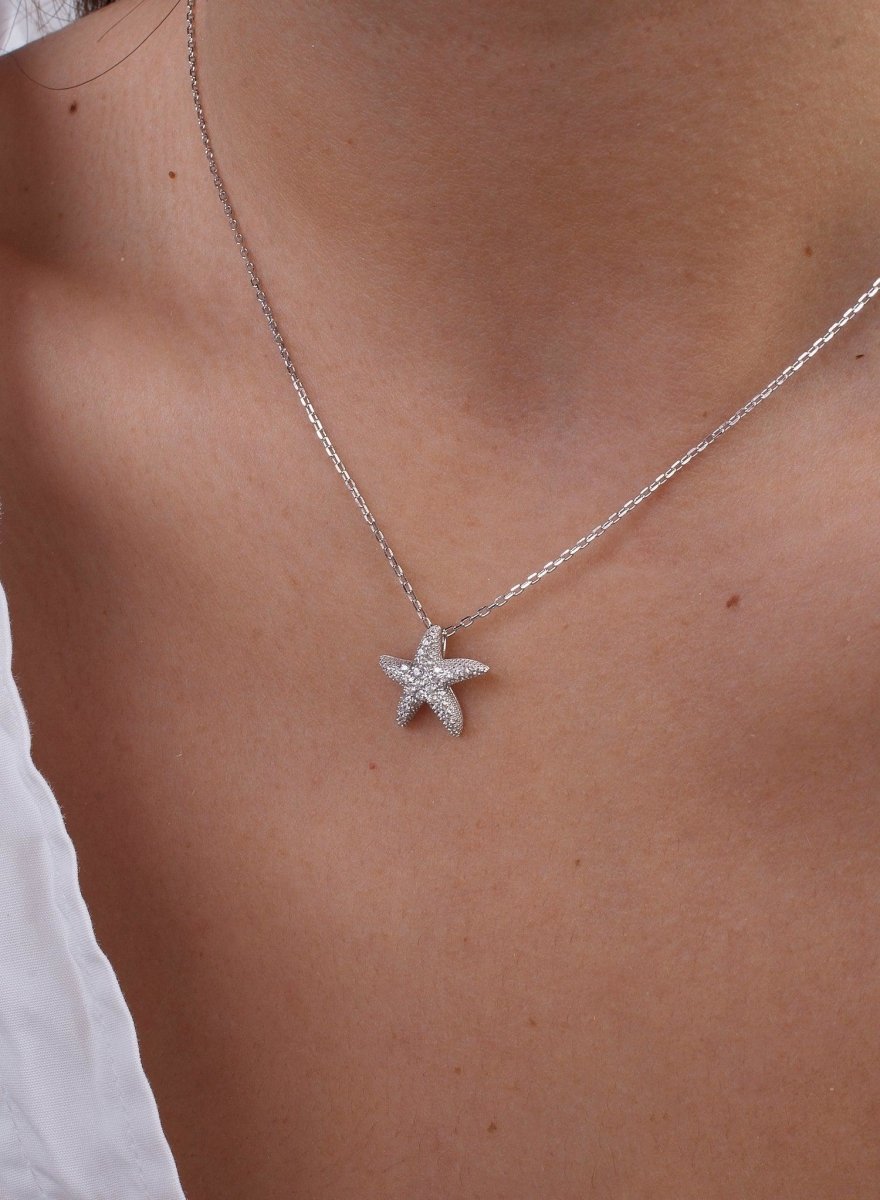 Colgante brillante de plata motivo estrella de mar-LINEARGENT