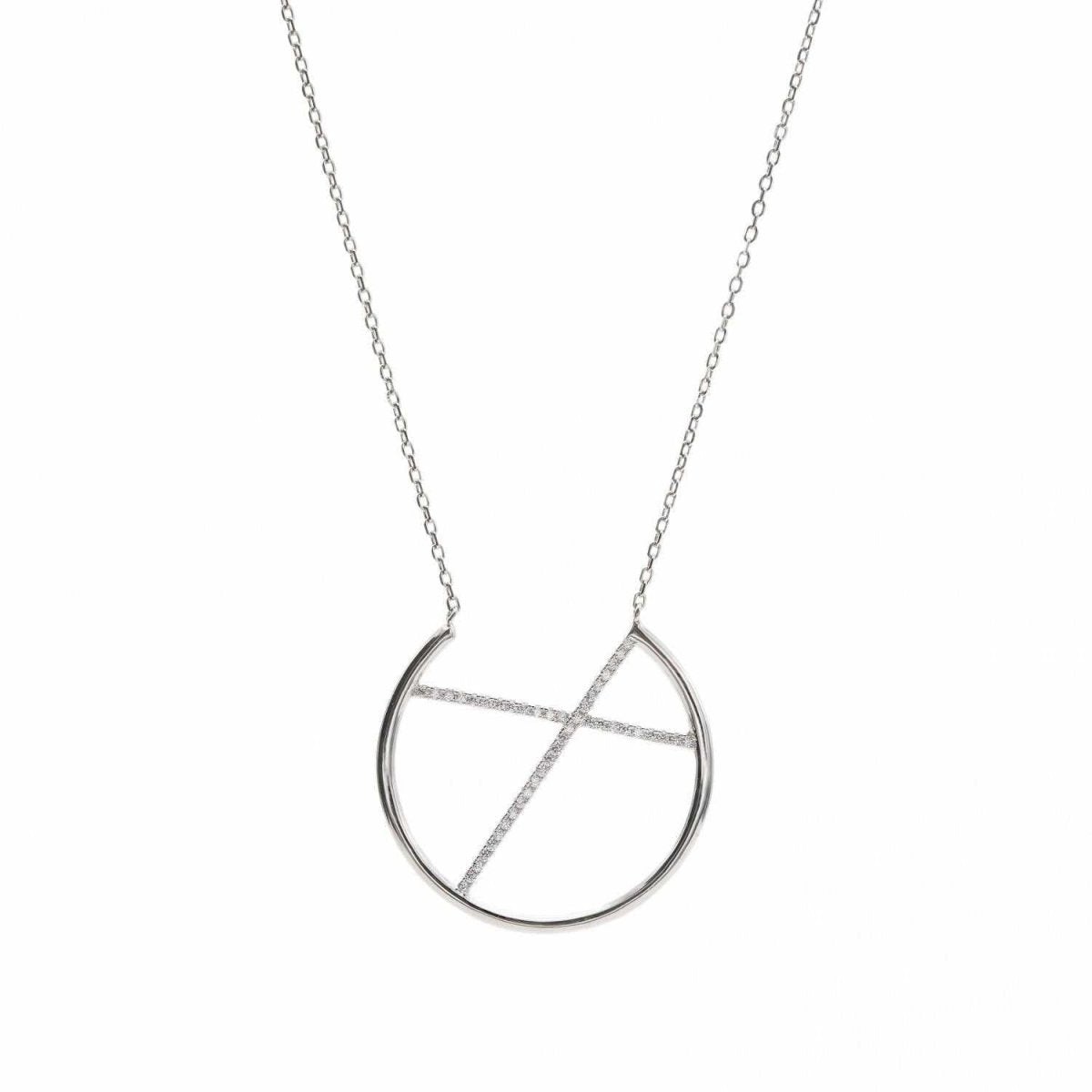 Colgante brillante diseño de doble raíl de circonitas-LINEARGENT