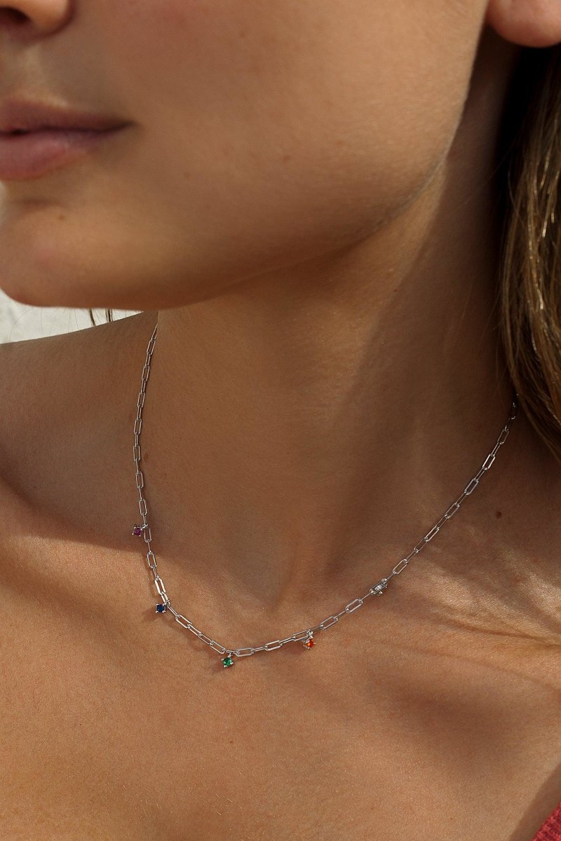 Colgante cadena de plata con circonitas multicolor colgantes-LINEARGENT