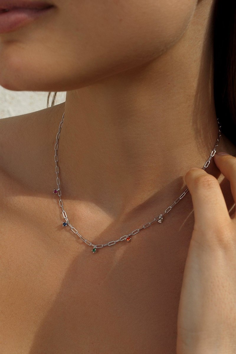 Colgante cadena de plata con circonitas multicolor colgantes