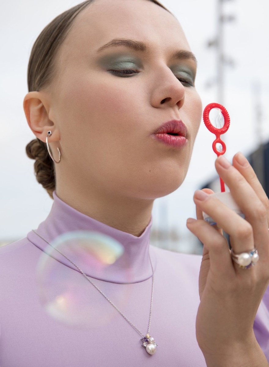 pendant pearls in silver design double pearl multicolored