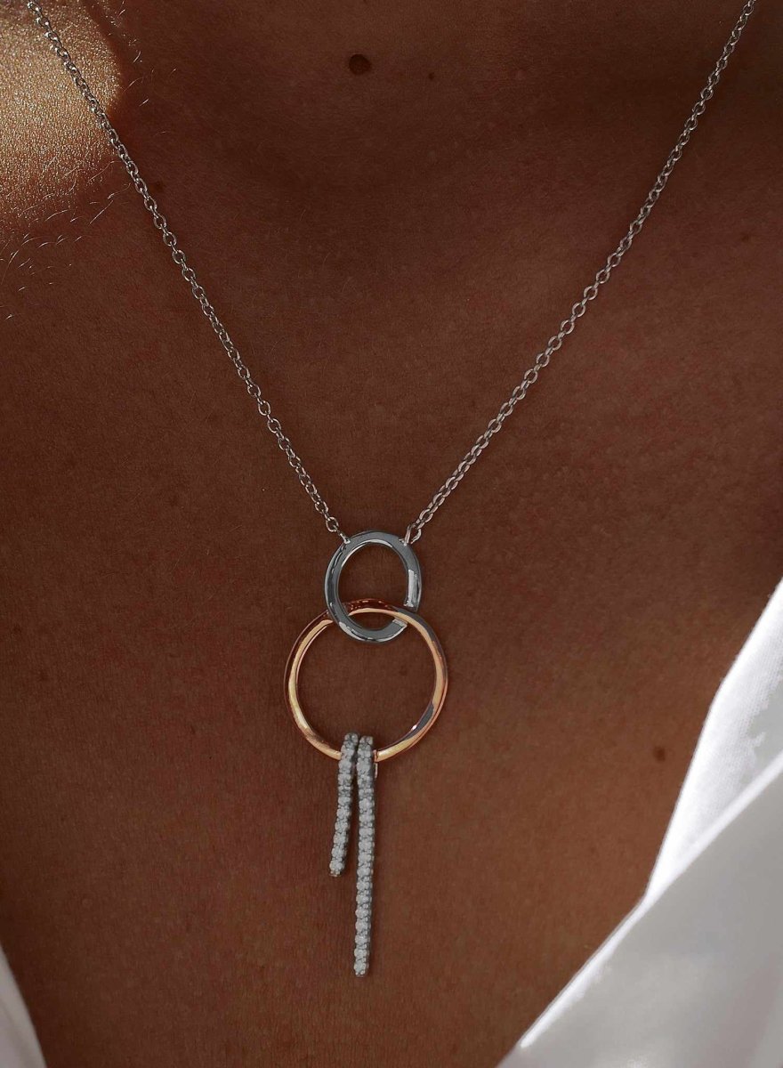 Colgantes bicolor de plata baño rosa diseño doble círculo-LINEARGENT