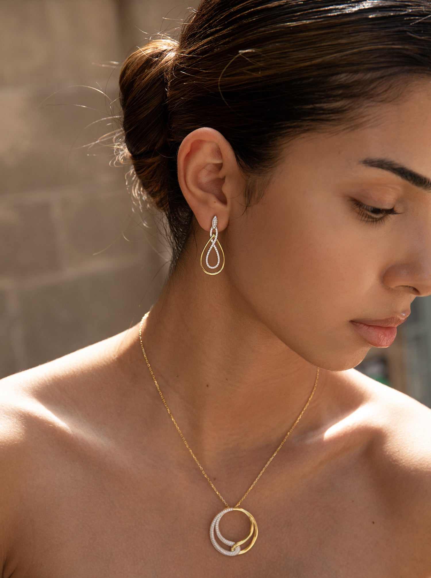 Colgantes bicolor de plata combinado con circonitas