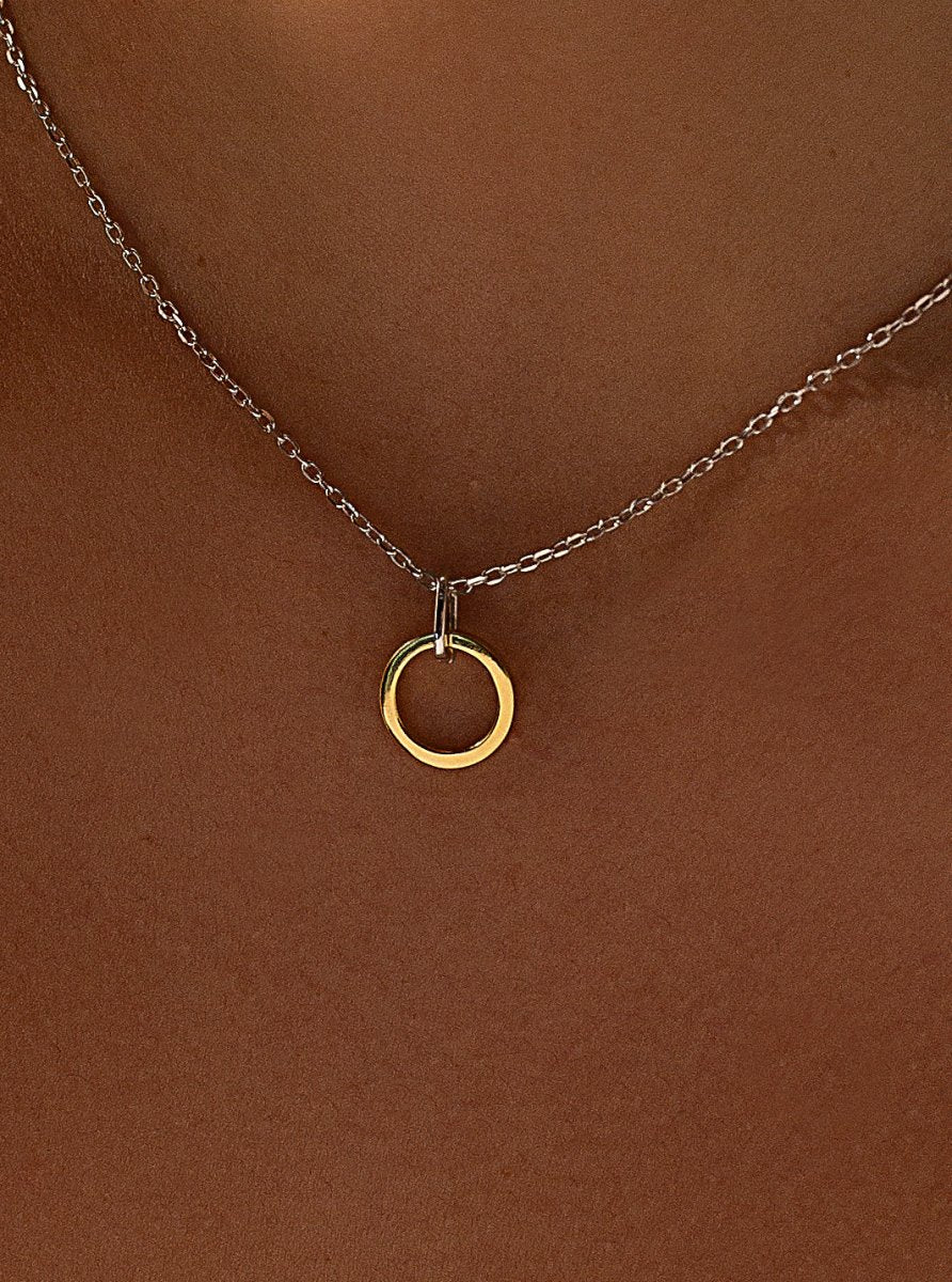 Colgantes bicolor de plata con doble círculo entrelazado-LINEARGENT