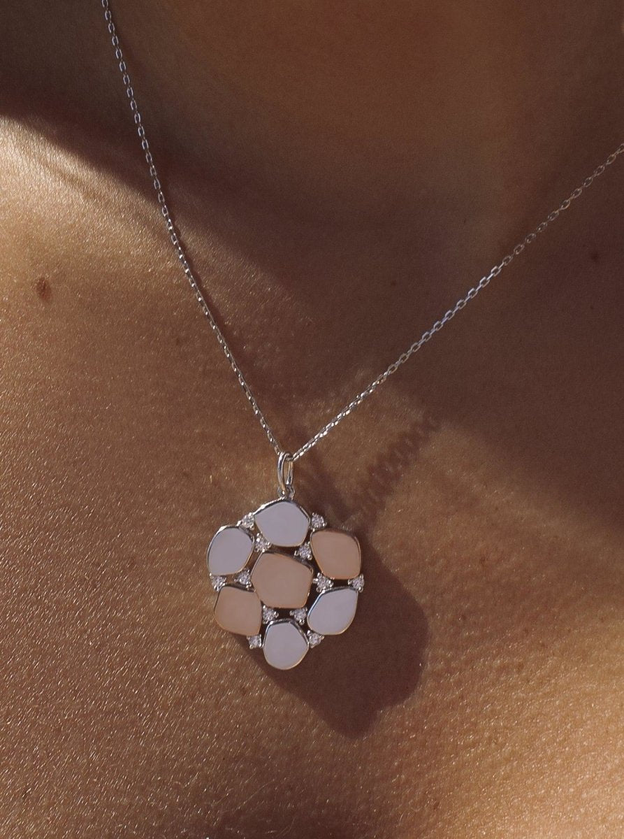 Colgantes bicolor de plata diseño con circonitas-LINEARGENT