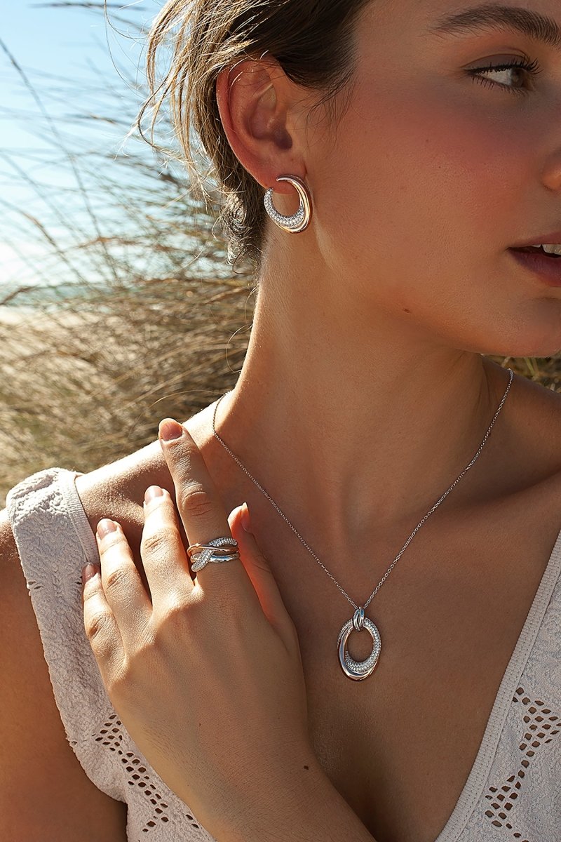 Colgantes bicolor de plata ovalado combinado con circonita-LINEARGENT