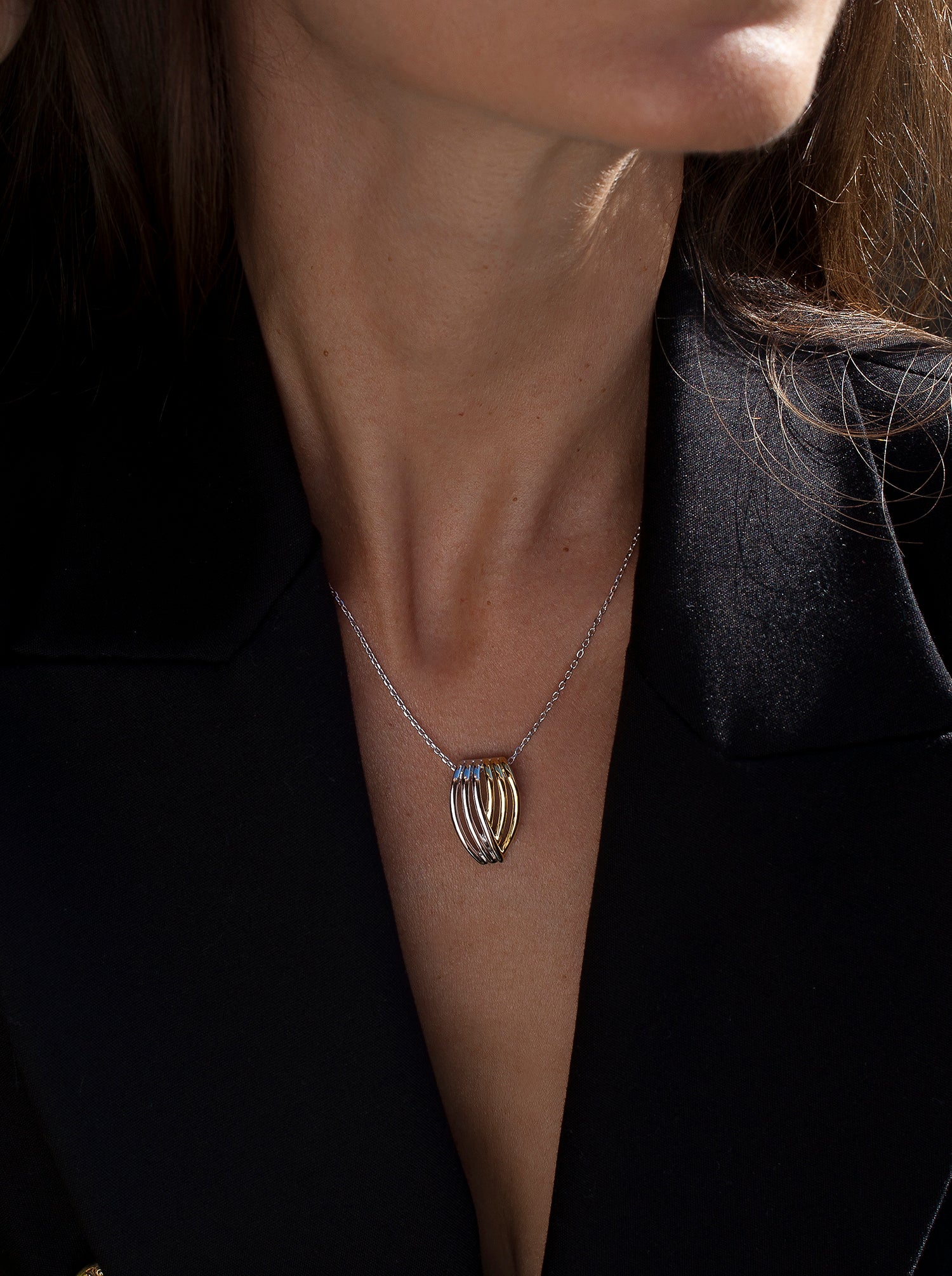 Colgantes bicolor diseño carriles en plata y dorado-LINEARGENT