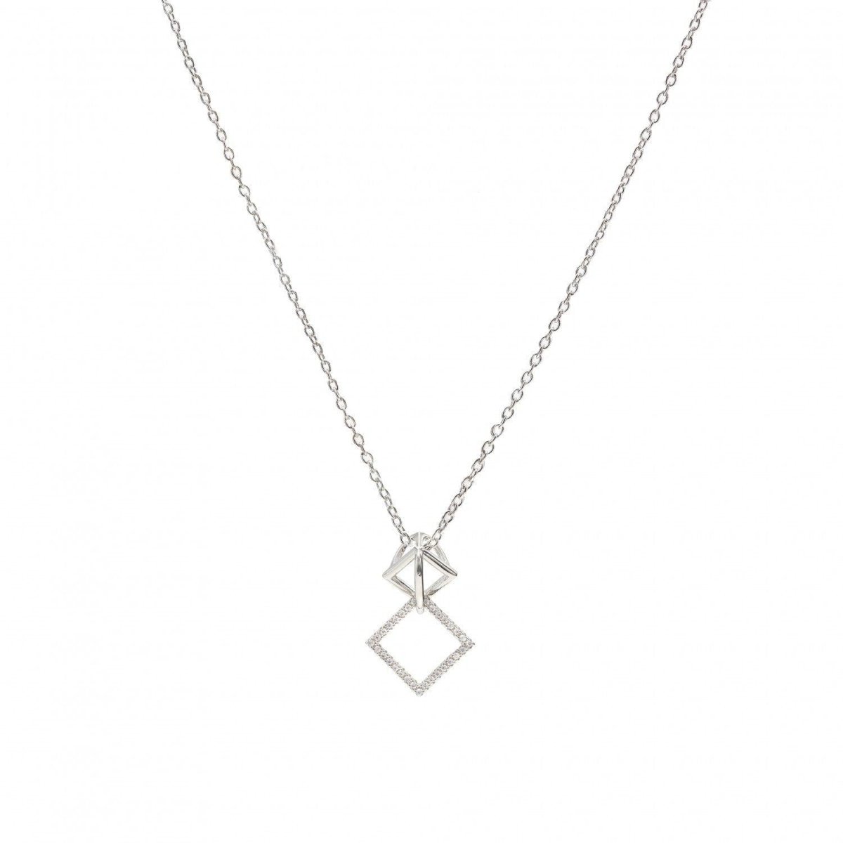 Colgantes pequeños de plata con doble motivo cuadrado y circonitas-LINEARGENT