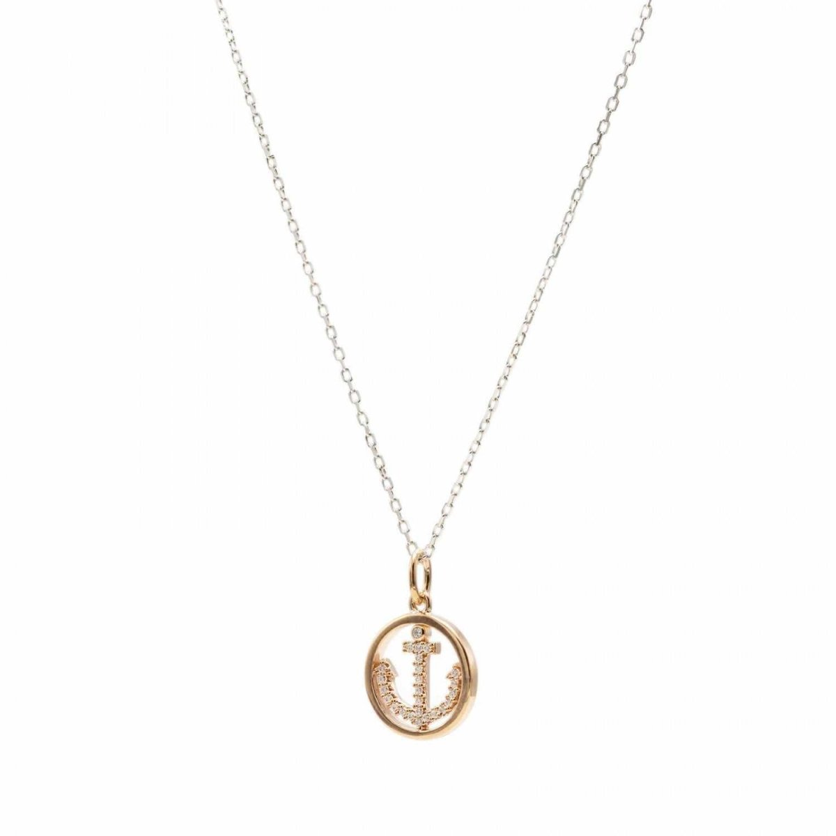 Colgantes pequeños de plata con motivo de ancla bañado en rosa con circonita blanca.-LINEARGENT