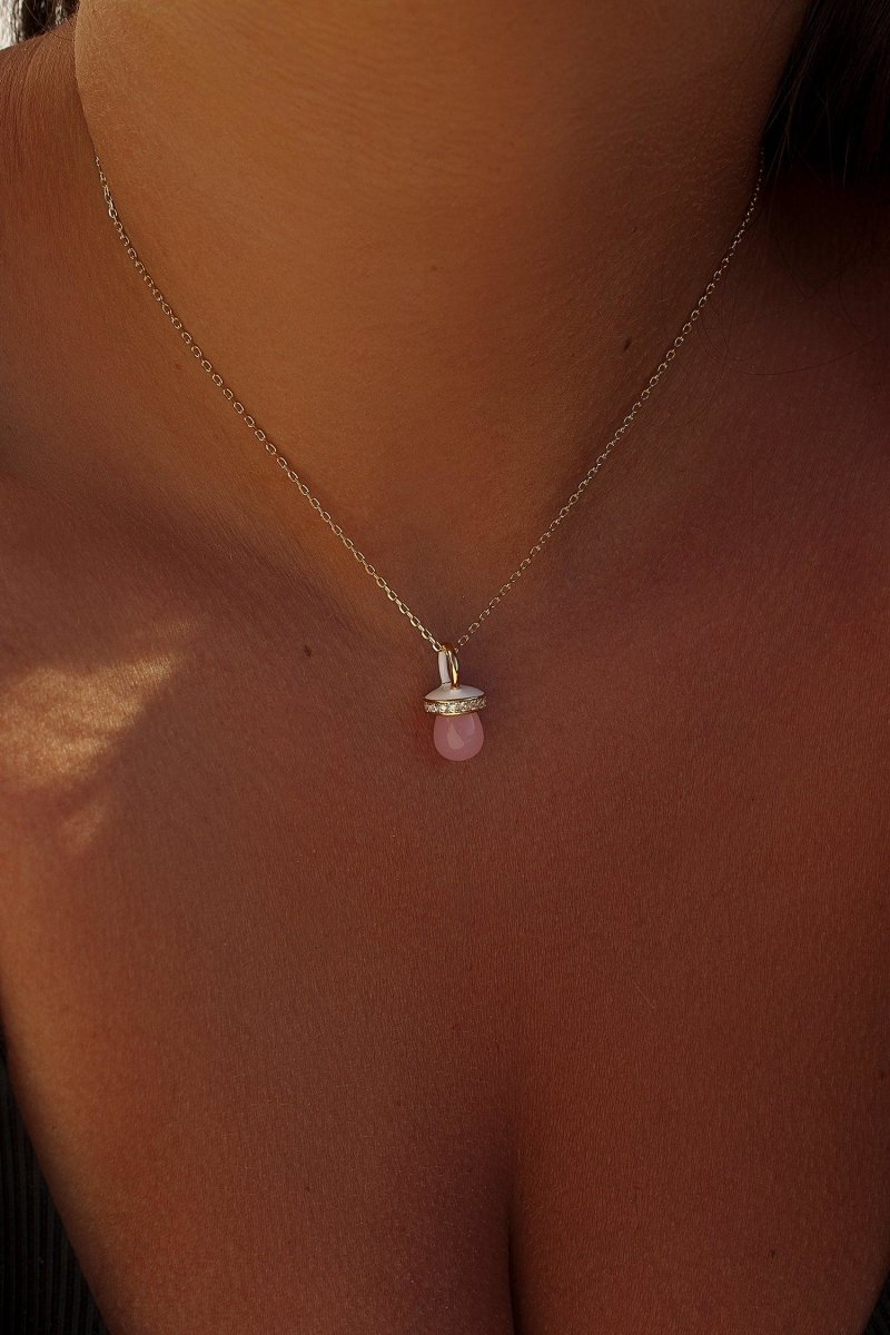 Colgantes plata originales con motivo de chupete de cuarzo rosa y esmalte blanco-LINEARGENT