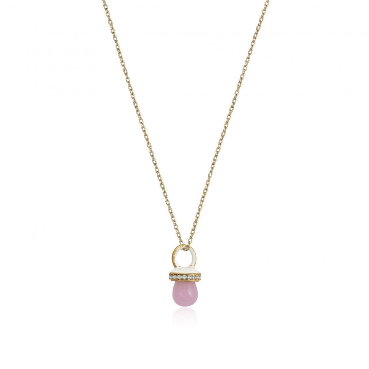 Colgantes plata originales con motivo de chupete de cuarzo rosa y esmalte blanco-LINEARGENT