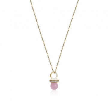 Colgantes plata originales con motivo de chupete de cuarzo rosa y esmalte blanco