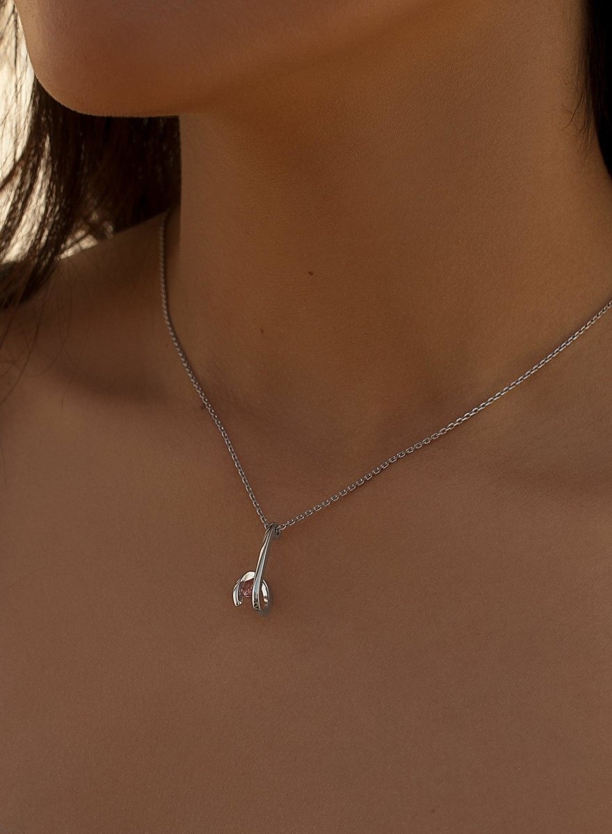 Colgantes plata originales diseño zig-zag con gema rosa