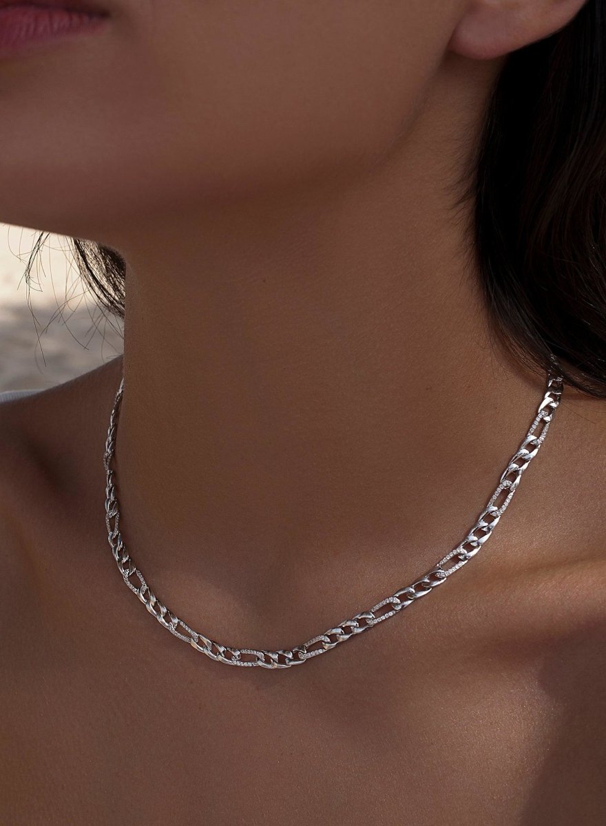 necklace chain design of links with zirconias and plain