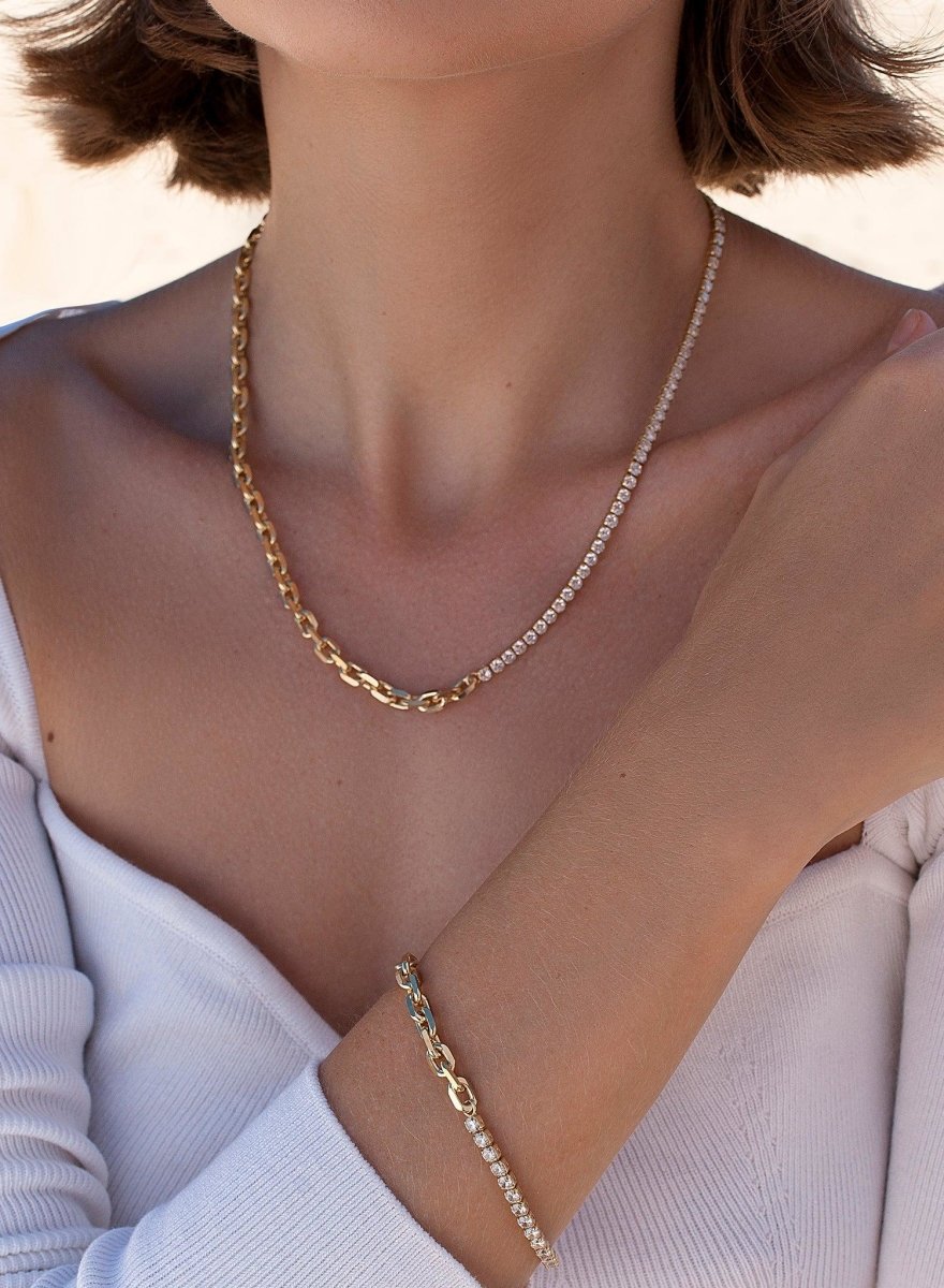 Collar cadena diseño dividido de clip y circonitas