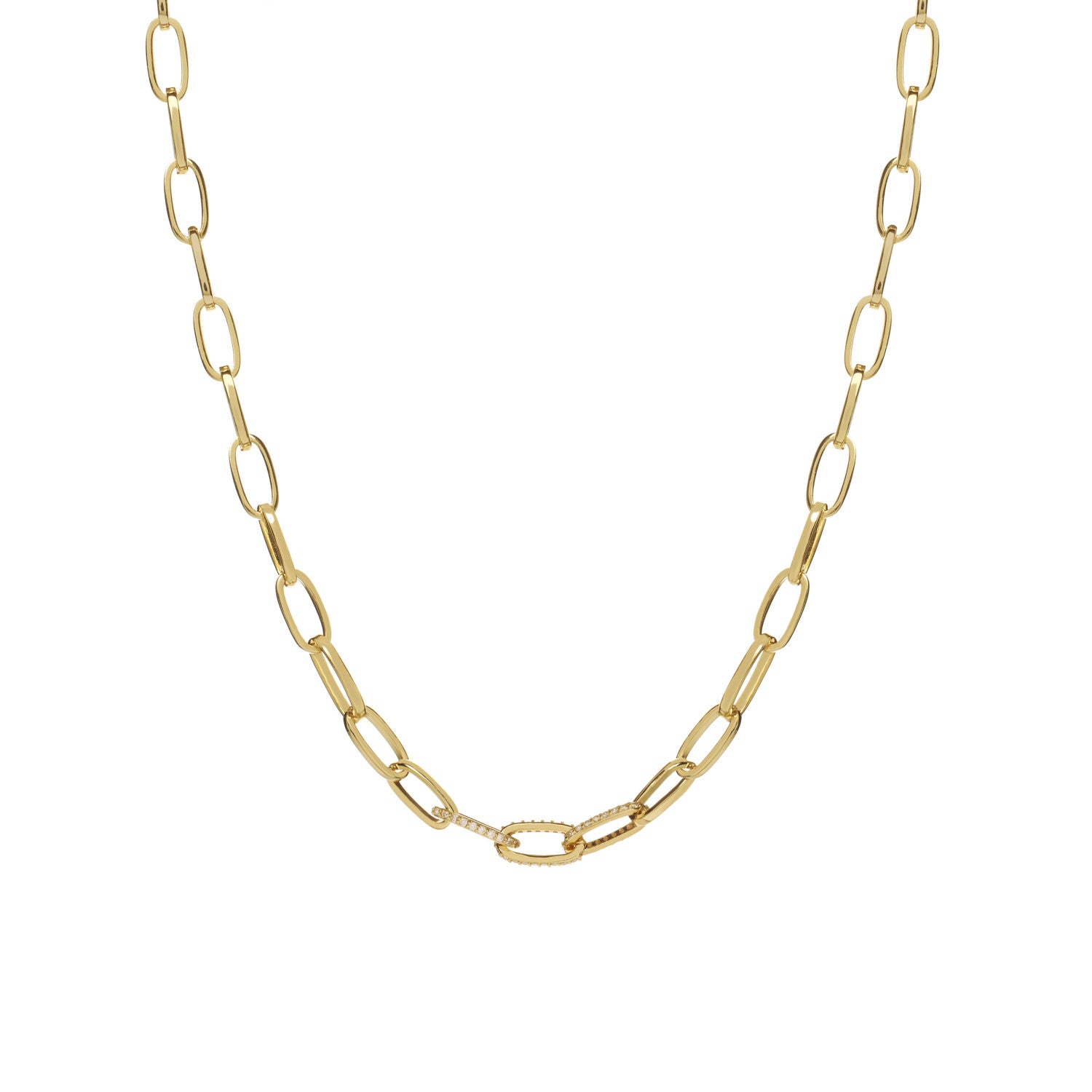 Collar cadena diseño paper clip con circonitas-LINEARGENT