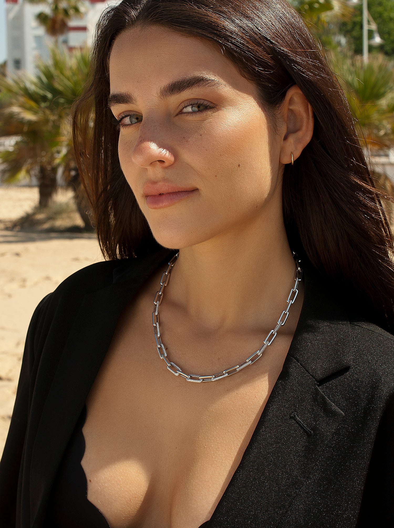 Collar cadena diseño peper clip con circonitas