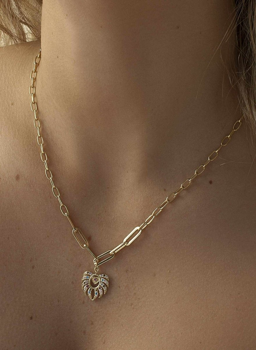 Collar cadena estilo eslabón con colgante en forma de hoja-LINEARGENT