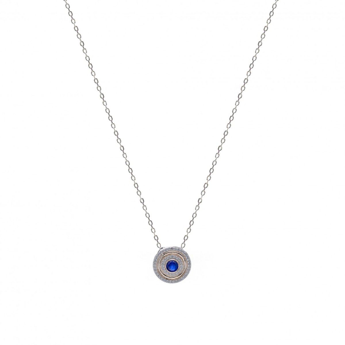 Collar medalla con circonitas y gema central azul-LINEARGENT