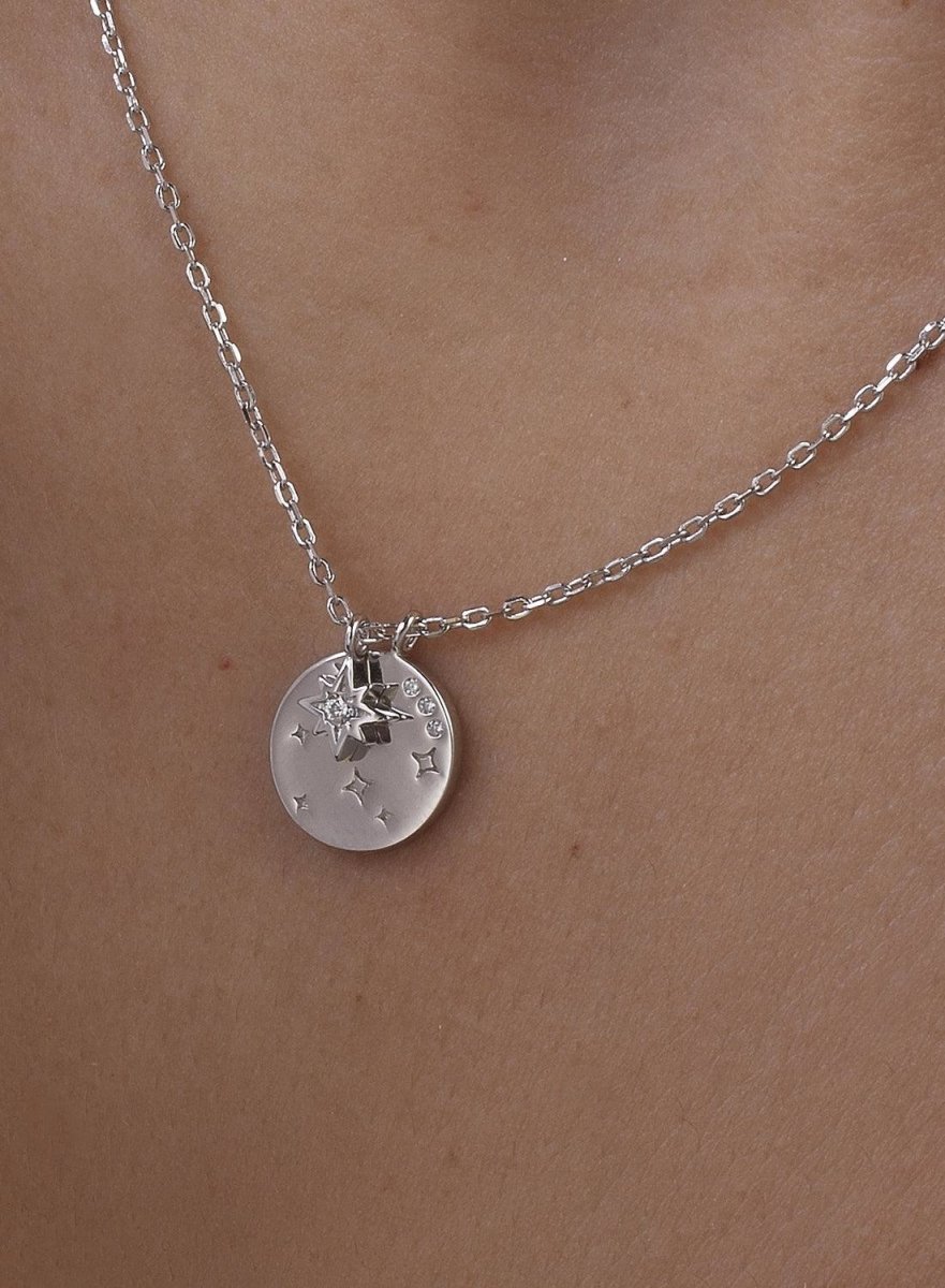 Collar medalla de plata pequeño diseño de medalla estrella-LINEARGENT
